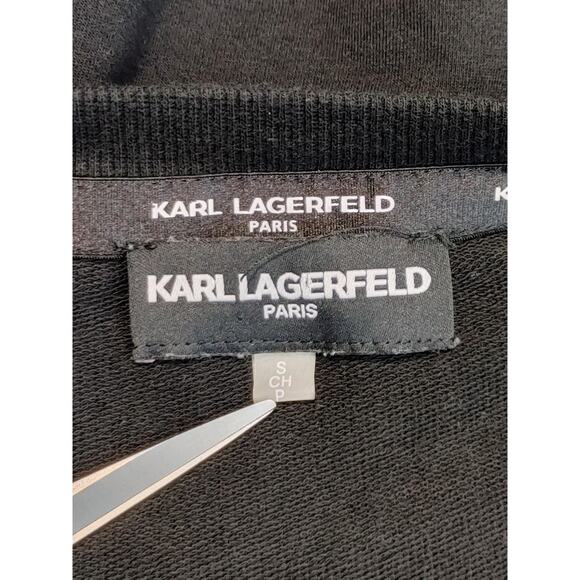 Karl Lagerfeld Sweater Blouse Crochet Neckline Long Sleeve Black Womens Small - Picture 3 of 5